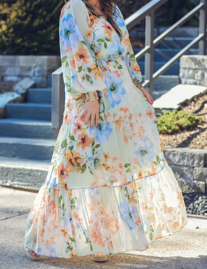 floral maxi dress with sleeves